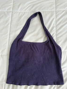 Purple Ribbed Halter Tank Top